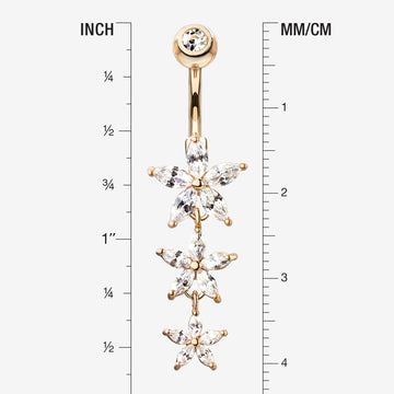 Detail View 1 of Rose Gold Grand Sparkle Triple Marquise Sparkle Belly Button Ring-Clear Gem